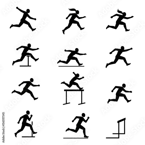 Hurdles Race Silhouettes Set