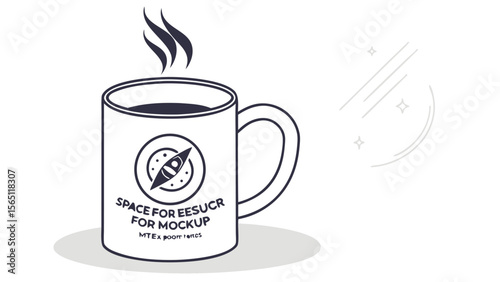 Vector mockup of mug with steam and logo space – flat illustration of hot beverage cup