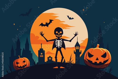 halloween background with pumpkin and bats