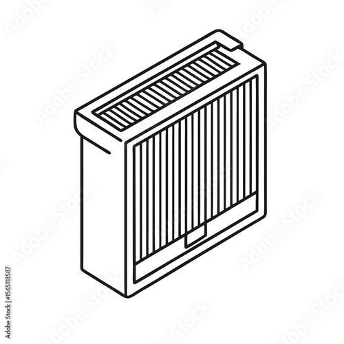 Air filter in flat design with vertical slats and rectangular shape  
