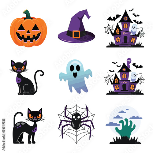2d vector illustration Halloween t shirt icon design items ghost character Candles in carved pumpkin
