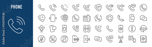 Phone web icons in line style. Call, telephone, mobile phone, contact, communication, collection. Vector illustration.