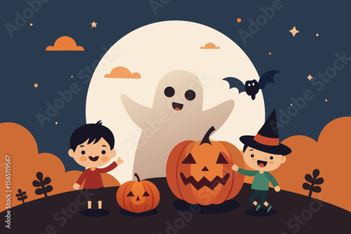 halloween background with pumpkin and bats