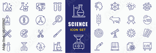 Laboratory icon set. Containing experiment, science, test tube, microscope, flask, chemical, biology, research, lab, technician and more. Editable line icons. Vector illustration.