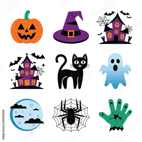 2d vector illustration Halloween t shirt icon design items ghost character Candles in carved pumpkin

