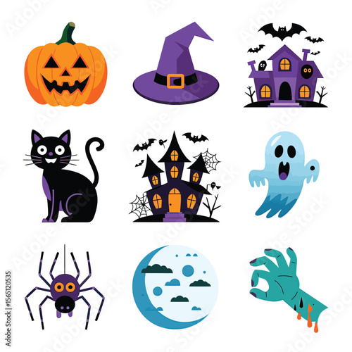 2d vector illustration Halloween t shirt icon design items ghost character Candles in carved pumpkin
