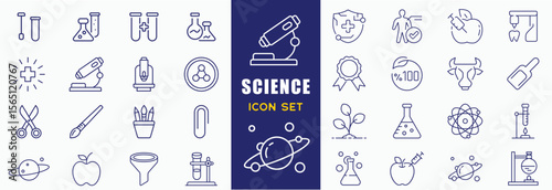 Laboratory icon set. Containing experiment, science, test tube, microscope, flask, chemical, biology, research, lab, technician and more. Editable line icons. Vector illustration.