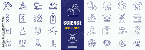 Laboratory icon set. Containing experiment, science, test tube, microscope, flask, chemical, biology, research, lab, technician and more. Editable line icons. Vector illustration.