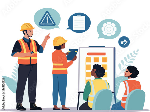 Construction workers with laptops and blueprints, a team of business people, and other professional avatars are an essential set of icons