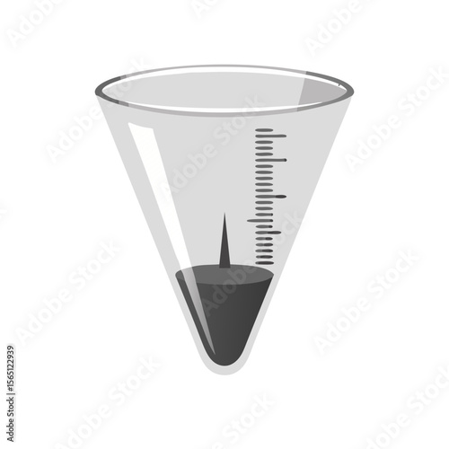 Vector icon of rain gauge for weather station, transparent cone shape with scale

