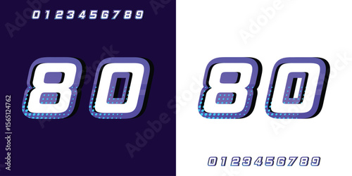 80 Number  Racing Design, purple and halftone on white and black background