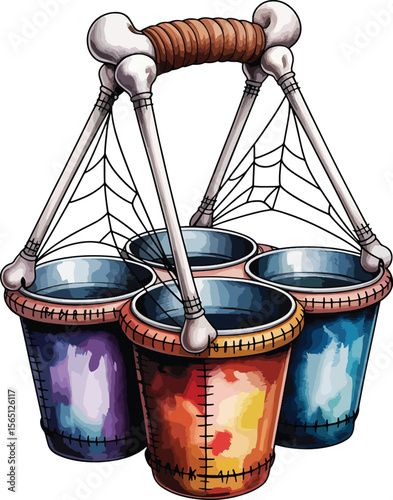 plastic bucket water color art for Halloween illustration premium quality