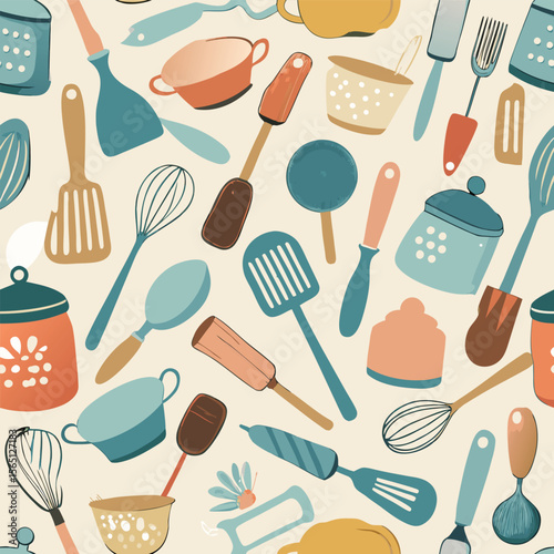 A Seamless Hand Drawn Kitchen Utensil Pattern Perfect for Culinary Designs Recipes and Cookbooks