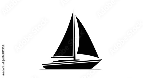 A silhouette of a sailing yacht glides across the water
