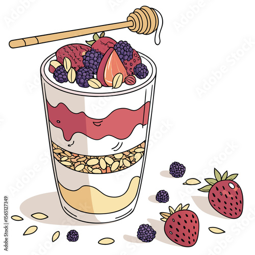 Layered Parfait Dessert in a Glass Colorful Sweet Treat Delicious Confectionery Vector Illustration