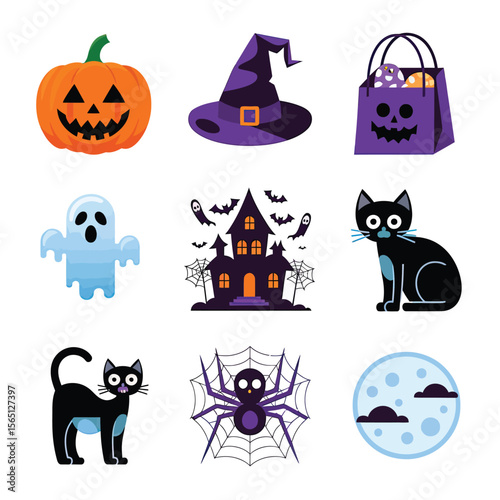 2d vector illustration Halloween t shirt icon design items ghost character Candles in carved pumpkin
