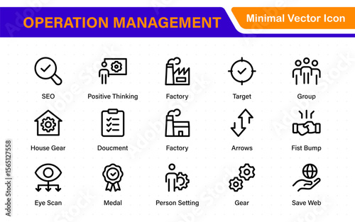 Operation management line icons. For website marketing design, logo, app, template, ui, etc. Outline icon collection.