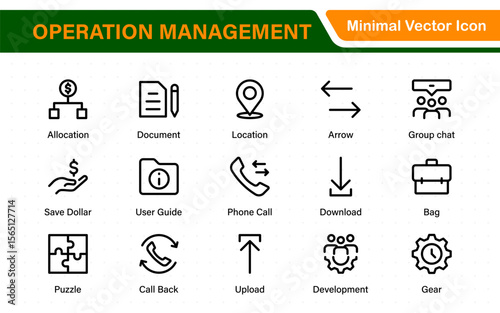 Operation management line icons. For website marketing design, logo, app, template, ui, etc. Outline icon collection.