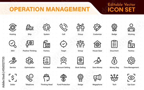 Operation management line icons. For website marketing design, logo, app, template, ui, etc. Outline icon collection.
