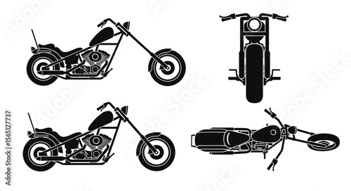 Motorcycle vector illustration featuring a black silhouette of a sport bike in a motocross race, ideal for extreme transport and speed