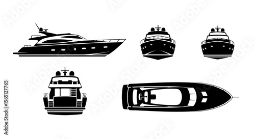 Set of vector icons depicting various boats, ships, and yachts for sea travel and ocean transport illustration