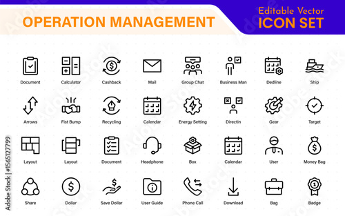 Operation management line icons. For website marketing design, logo, app, template, ui, etc. Outline icon collection.