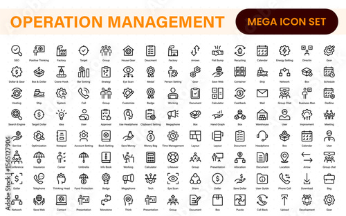 Operation management line icons. For website marketing design, logo, app, template, ui, etc. Outline icon collection.