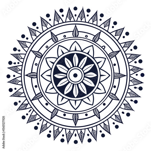 Intricate Tribal Mandala Cat Illustration with Sharp Lines Featuring a Detailed Geometric Design in Black Red Green Blue Yellow Cyan and Magenta on White Background