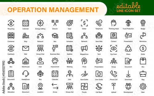 Operation management line icons. For website marketing design, logo, app, template, ui, etc. Outline icon collection.