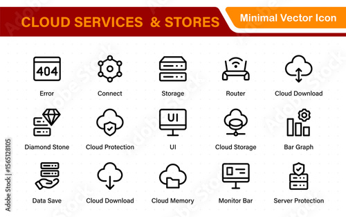 Cloud services and web hosting icons Set. Linear style icon bundle.Outline icon collection.