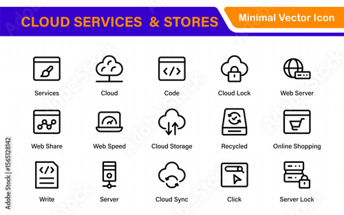 Cloud services and web hosting icons Set. Linear style icon bundle.Outline icon collection.