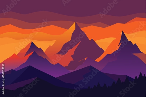 Majestic Mountain Range at Sunset A Vibrant Vector Illustration