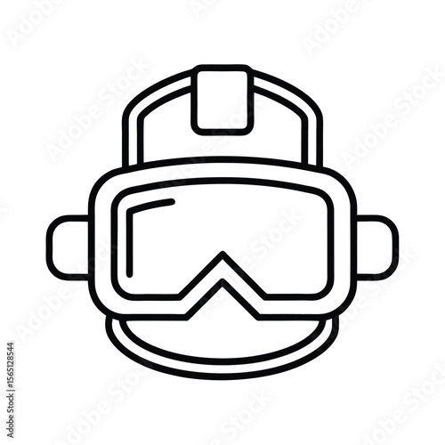 Black and white line art illustration of ski goggles depicting winter sports gear