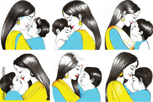Mother and child embrace tenderly with foreheads touching in gentle affection