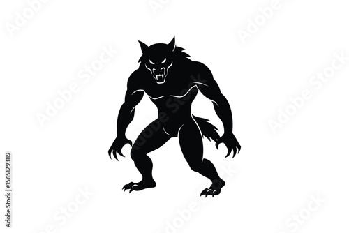 Menacing Werewolf Silhouette Illustration on White Background