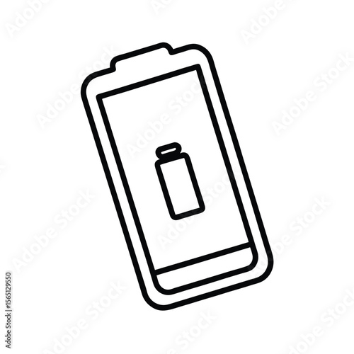 Black outline of a smartphone device with a low battery indicator simple icon isolated on white background