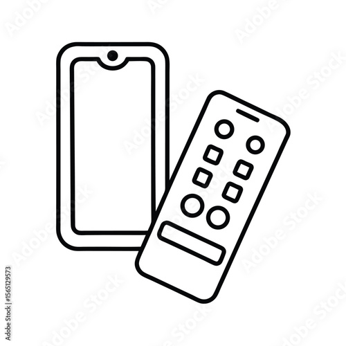 Black and white simple outline illustration of a smartphone and television remote control