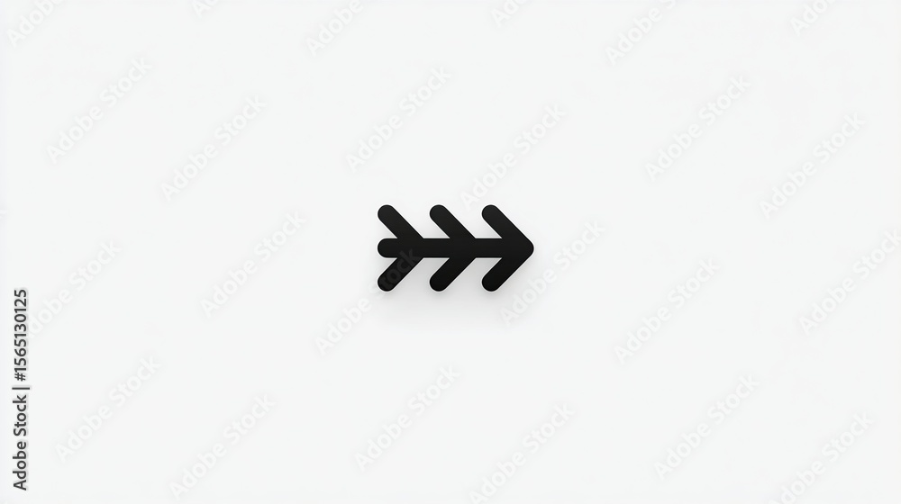 Obraz premium Black triple-segment arrow with shadow effect on bright white minimalist background.