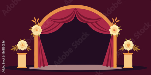 A golden magic wand casts a spell on a red velvet theater stage with sparkling stars and flowing curtains, perfect for a show