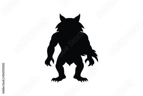 Werewolf Standing Silhouette Illustration Isolated on White Background