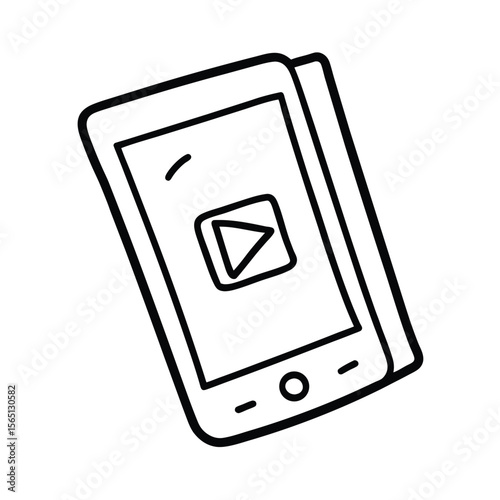 Hand-drawn mobile phone with a play button icon representing video streaming and multimedia content.