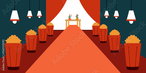 Luxurious red carpet entrance on a street leading to a grand staircase, symbolizing success and celebrity at a VIP gala event