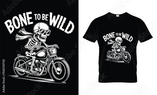 Skeleton rider on motorcycle with bone to be wild text design