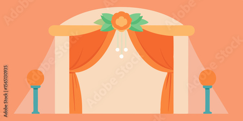 Elegant Wedding Ceremony Archway Design Orange Drapes and Floral Decor
