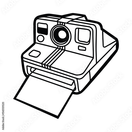 Illustrated black and white vintage polaroid camera instant photography icon design