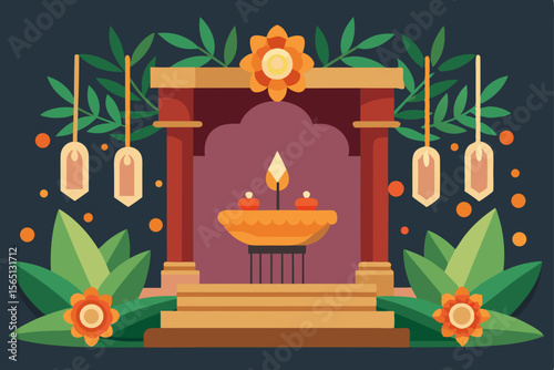 Burning Christmas candles with holly decorations illuminate the festive winter celebration