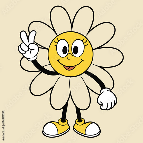 Friendly Daisy Character Offering a Peace Sign	
