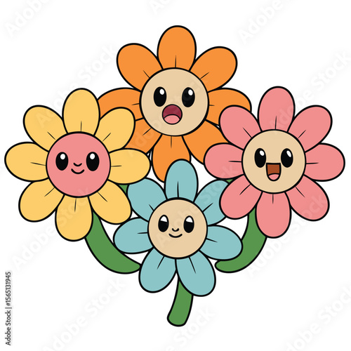 Cute Flower Characters Cartoon Drawing Art	