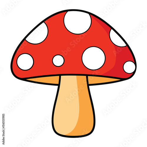 Cute Cartoon Mushroom with Red Cap and White Spots	