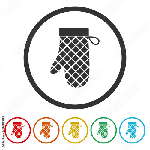 Baking gloves icon. Set icons in color circle buttons